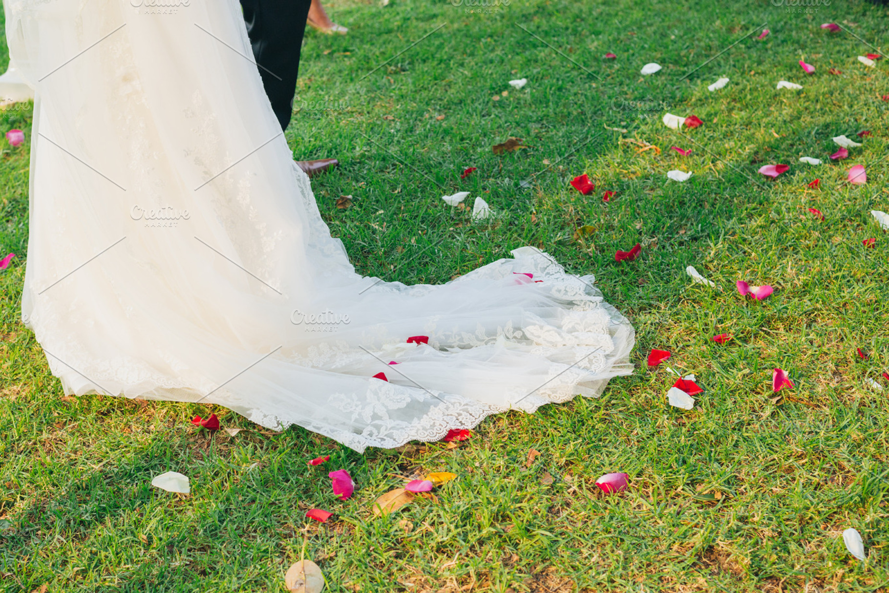 Bride walks on rose petals, a Holiday Photo by HBStocks