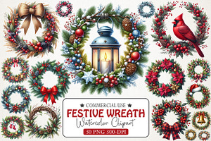 Festive Wreath Door Decor Clipart Se, an Illustration by RobertsArt