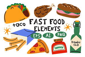 Fast Food Vector Elements, a Food Illustration by Luamor