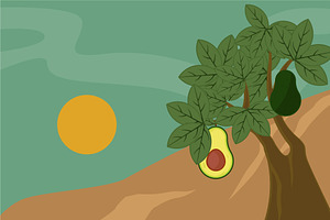 avocado at tree landscaped vector, a Food Illustration by zyxroun shop