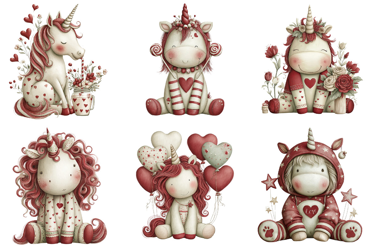 Whimsical Valentine Unicorn Clipart, an Illustration by DreamArtGraphic (Photo 2 of 4)