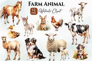 Farm Animal Watercolor Clipart Png