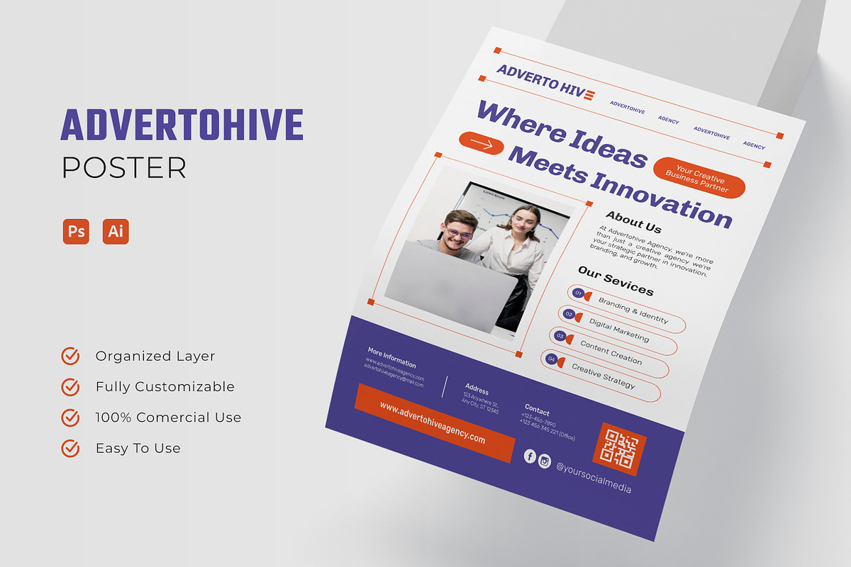 Advertohive Agency Business - Poster, a Poster Template by Esensifiksi.studio (Photo 1 of 3)