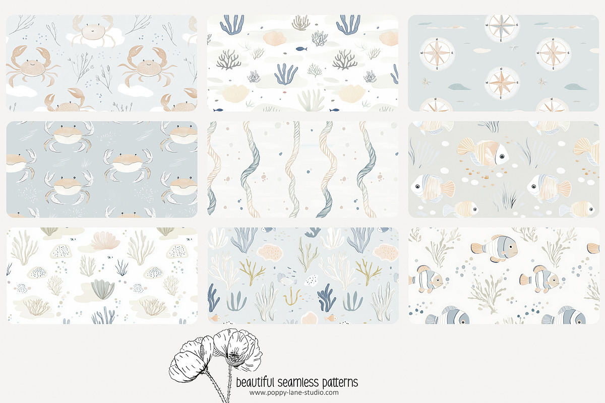 70 pastel marine seamless pattern, a Pattern Graphic by Poppy Lane Studio (Photo 8 of 10)