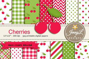 Cherry Digital Paper, a Pattern Graphic by JennyL Designs