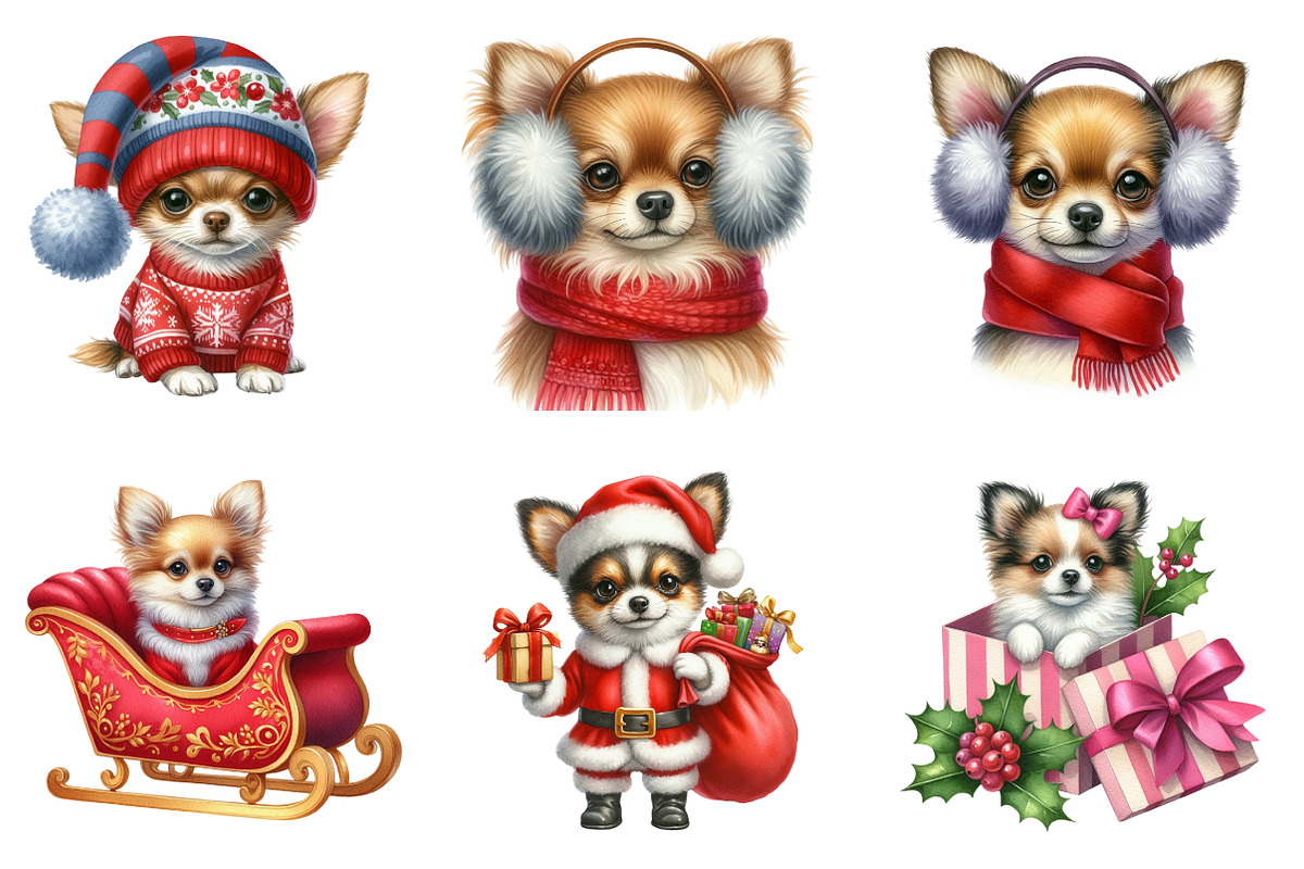 Watercolor Christmas Chihuahua Png, an Illustration by SinaCreation (Photo 3 of 7)