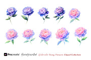Watercolor Peony Flowers Clipart, an Object Illustration by crafty (Thumbnail 8 of 10)