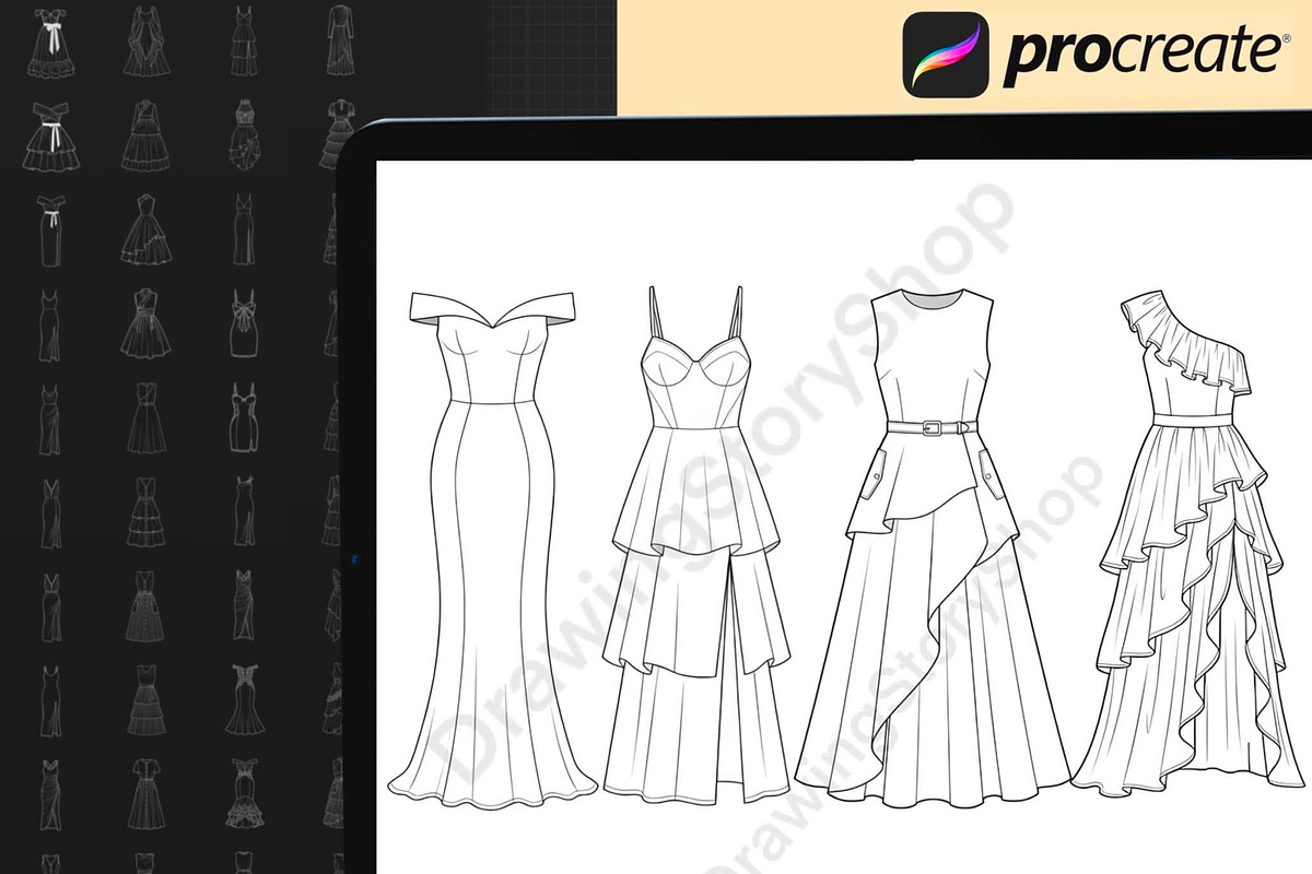 100 Procreate Dress Stamps Bundle, a Brush Add-On by DrawingStoryShop (Photo 6 of 6)