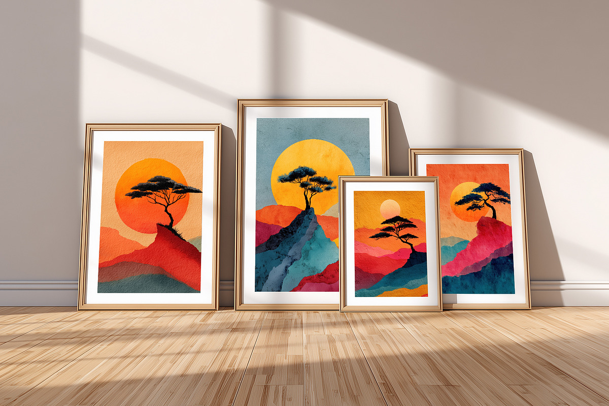 Sunset Mountain Illustration, a Decorative Illustration by Housui Patterns (Photo 6 of 12)