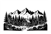 50 Forest Cabin Landscape Silhouette, an Empty State Illustration by Amazin_art (Thumbnail 4 of 38)