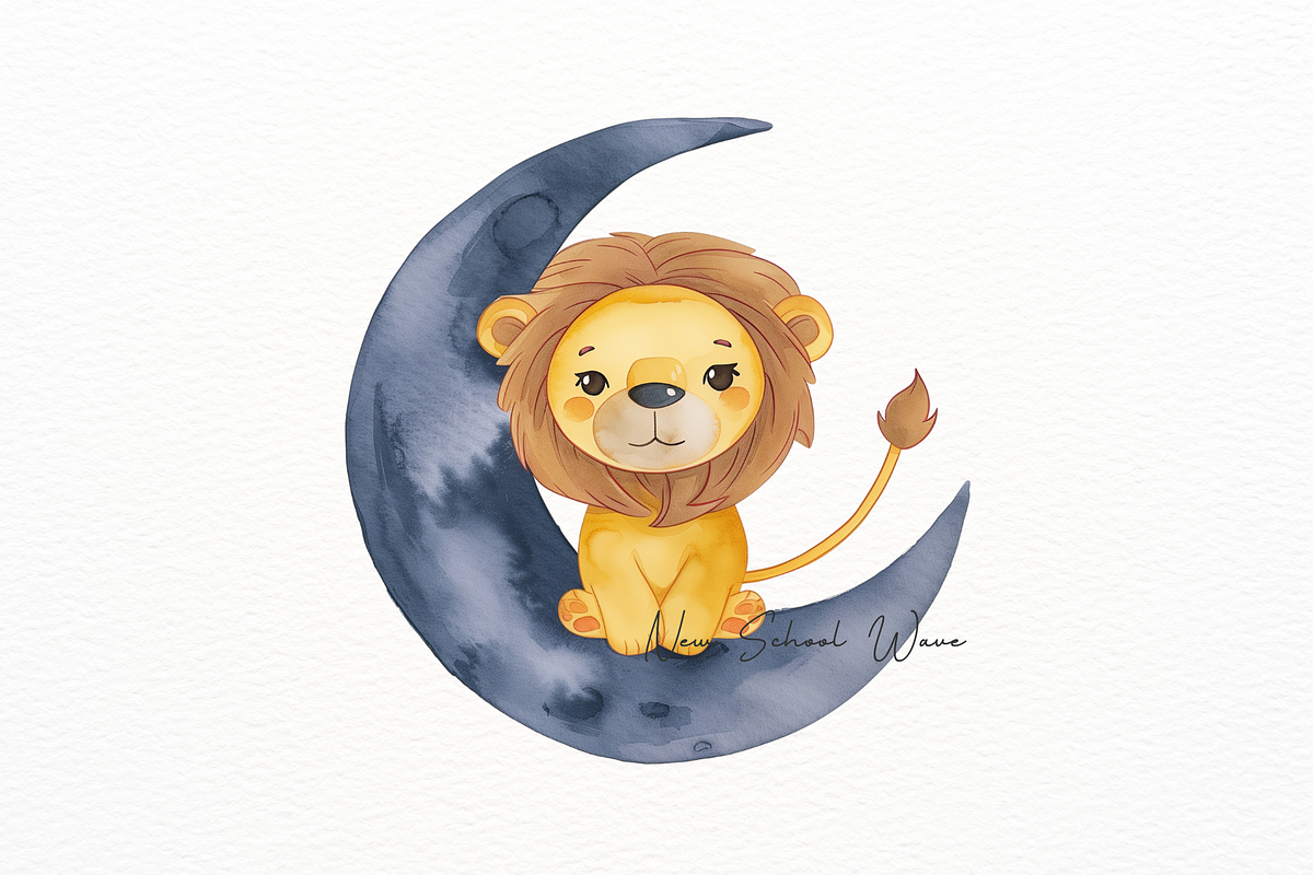 Cute Lion on Moon Clipart, an Animal Illustration by New-School-Wave (Photo 3 of 5)