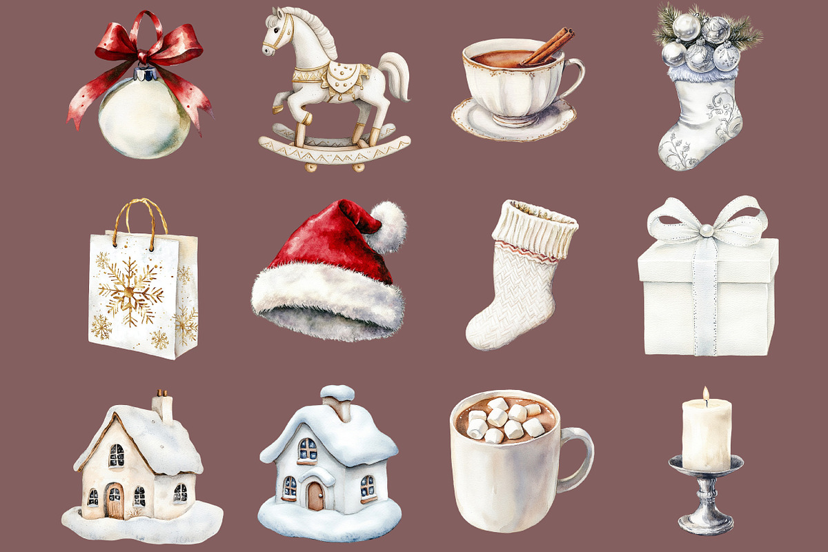 Cozy White Christmas Clipart Set, an Illustration by DreamCafeArt (Photo 2 of 4)