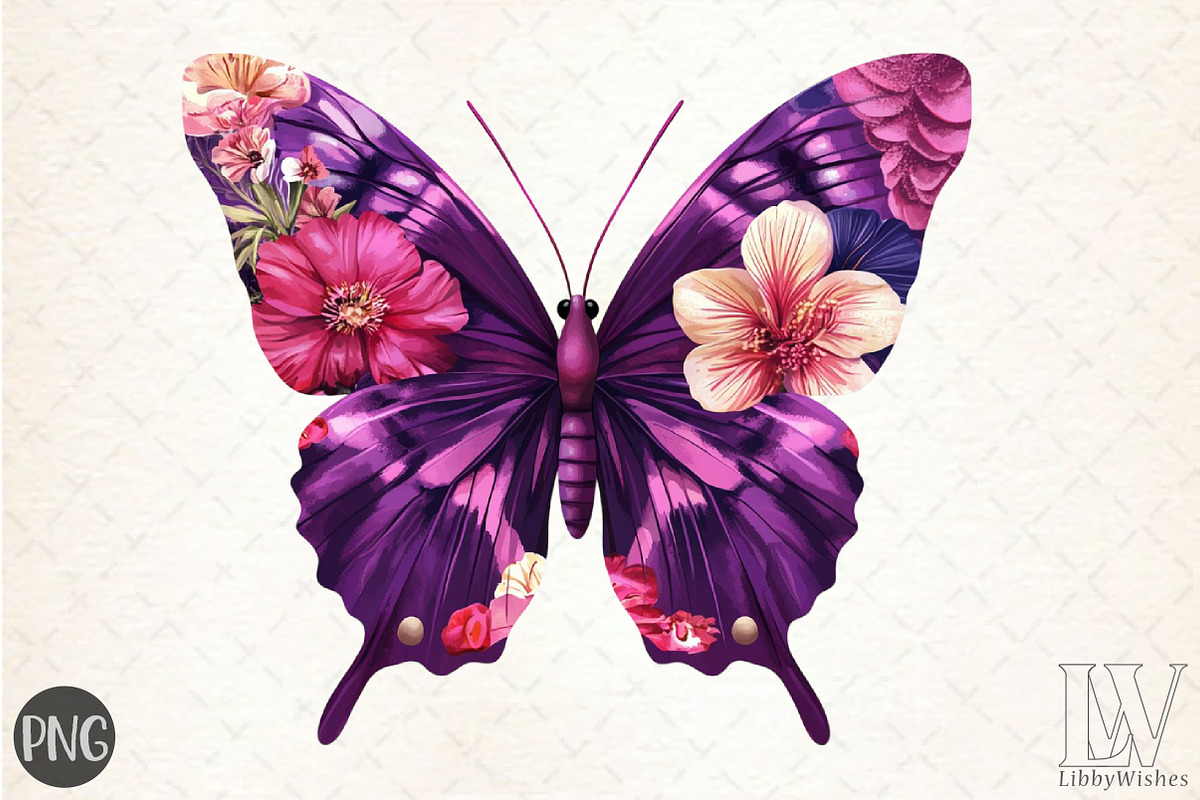 Purple Watercolor Flower Butterfly P, an Illustration by Libby Wishes (Photo 1 of 6)