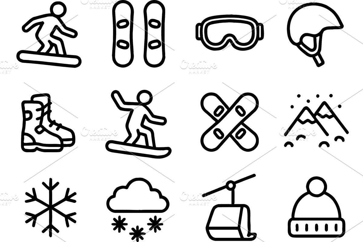Line icons represent snowboarding, a Sport Illustration by ZinetroN