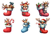 Christmas Reindeer on Stocking, an Illustration by DreamArtGraphic (Thumbnail 2 of 4)