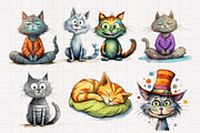 Quirky & Whimsical Cat Clipart Set, an Animal Illustration by PaintPixelCo (Thumbnail 4 of 10)