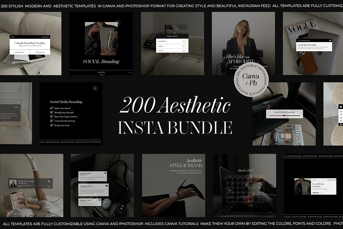 200 Instagram Aesthetic Bundle, a Social Media Template by Instprofi | Studio Estimo (Photo 1 of 17)