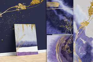 Golden Purple Watercolor Backgrounds