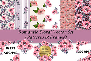 Pink Floral Seamless Patterns Set
