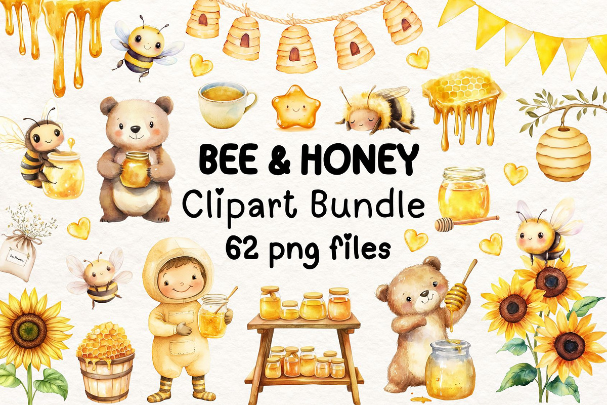 Bee and Honey Clipart Bundle, an Illustration by PassionPNGcreation (Photo 1 of 12)