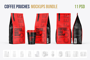 Coffee Pouches Mockups. 11 PSD