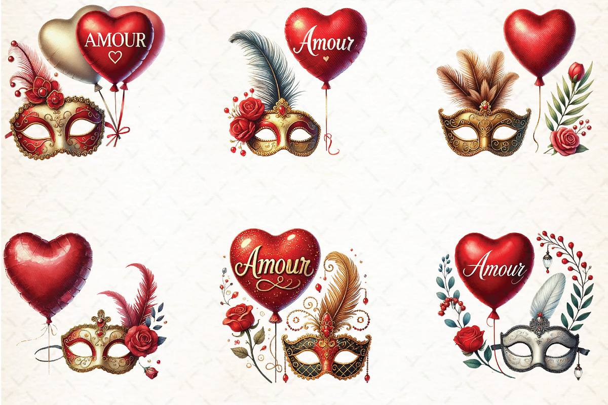 Valentine Face Mask Clipart, an Illustration by DreamCafeArt (Photo 2 of 4)