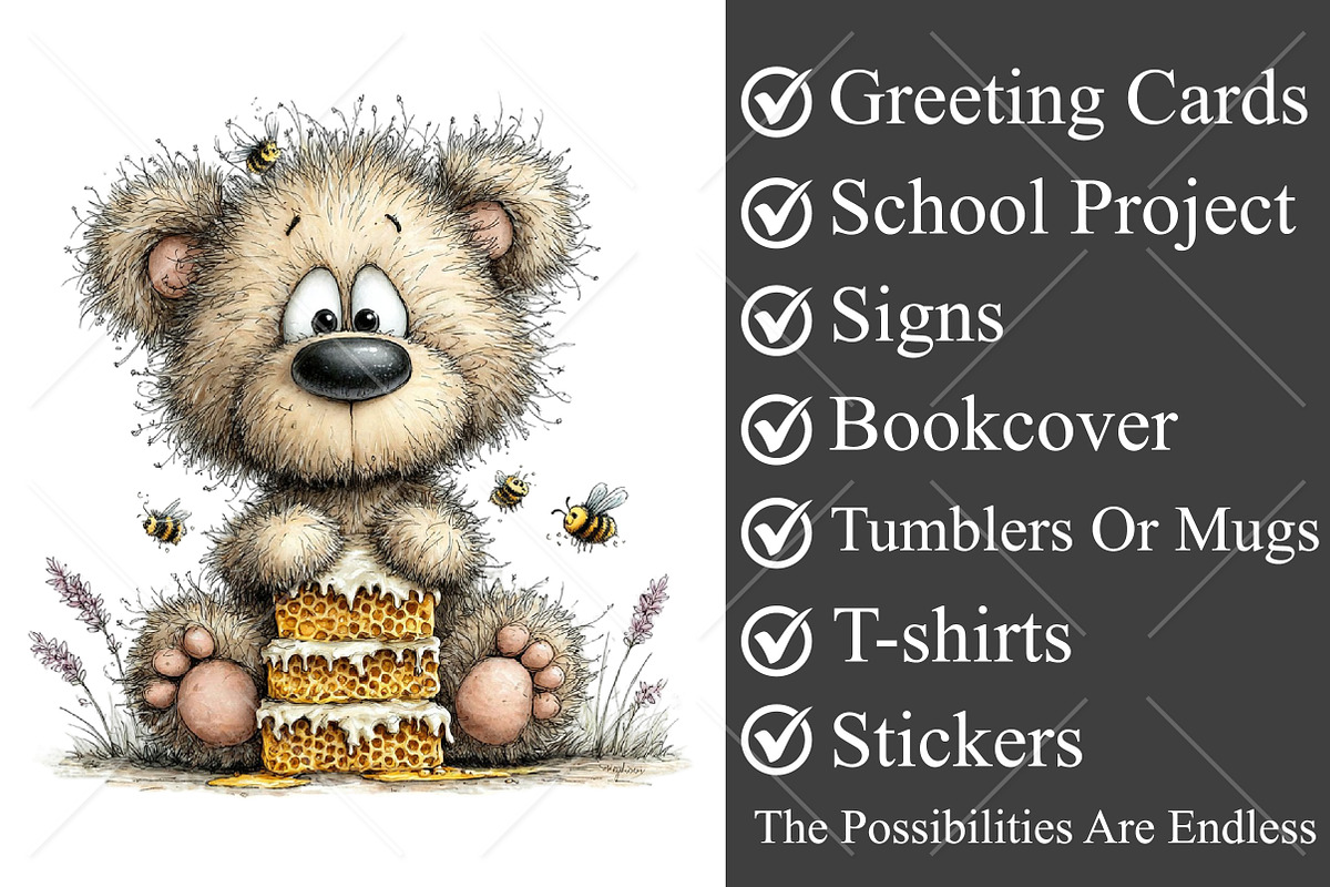 Whimsical Bear and Bees Clipart, a Seasonal Illustration by Canvas Craft (Photo 3 of 10)