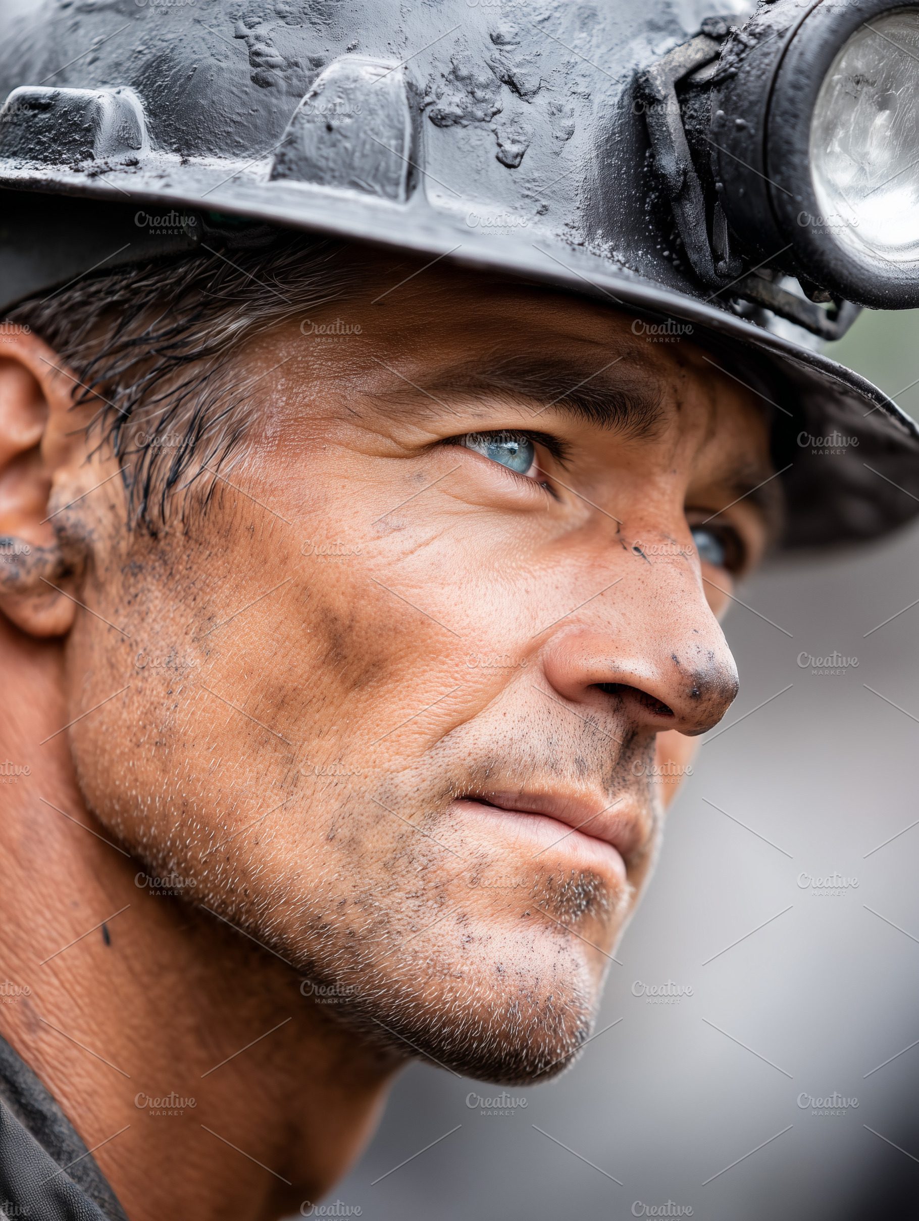 Side view portrait of a coal miner, an Industrial Photo by MistyDay