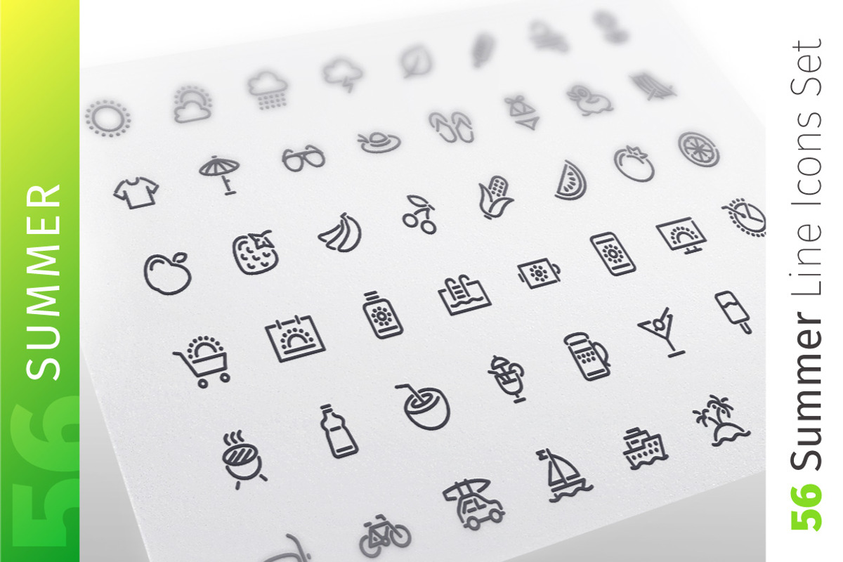Summer Line Icons Set, an Outline Icon by Voysla's Shop (Photo 1 of 4)