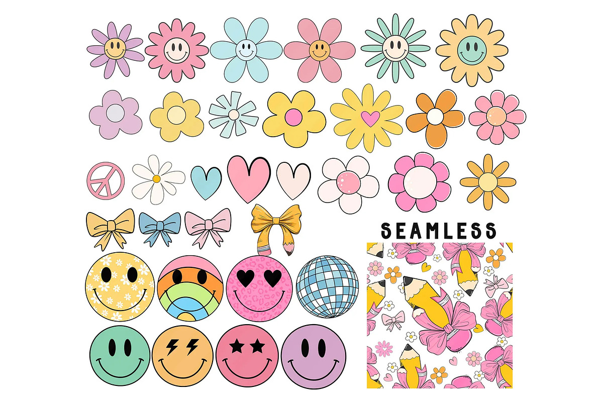 Retro Groovy School Clipart Bundle, a Graphic by RETROVIBZDESIGNS (Photo 2 of 4)