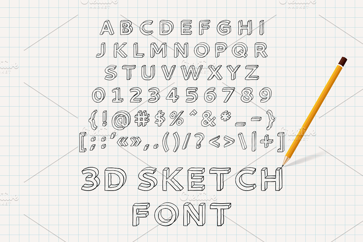 Hand drawn 3D sketch font