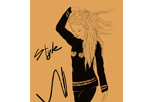 Vector Pretty Woman With Long Hair And Style Lettering.