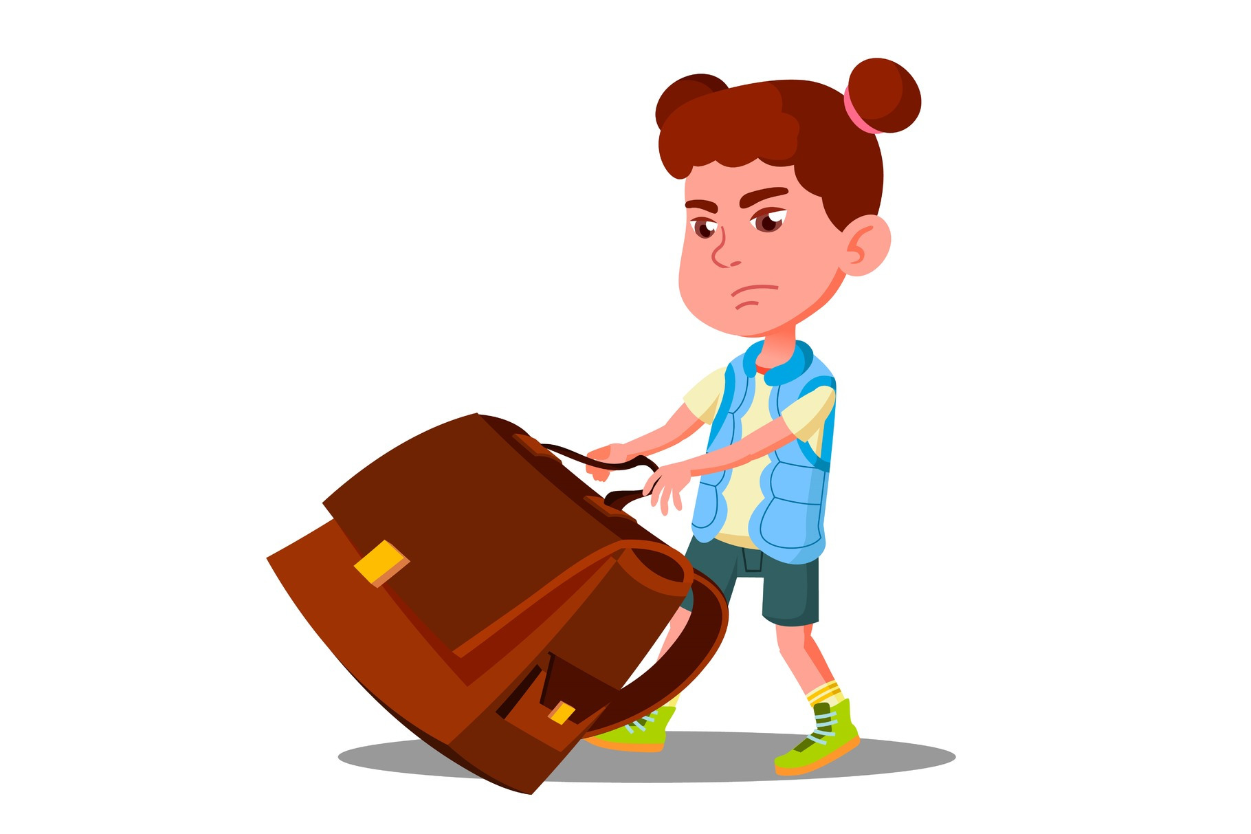 Child Girl With Effort Draging Along, an Education Illustration by ...