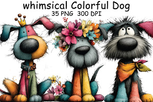 whimsical Colorful Dog Clipart, an Illustration by CraftArtStudio