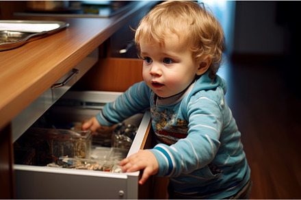 Petite Child exploring kitchen, a Person Photo by Ylivdesign