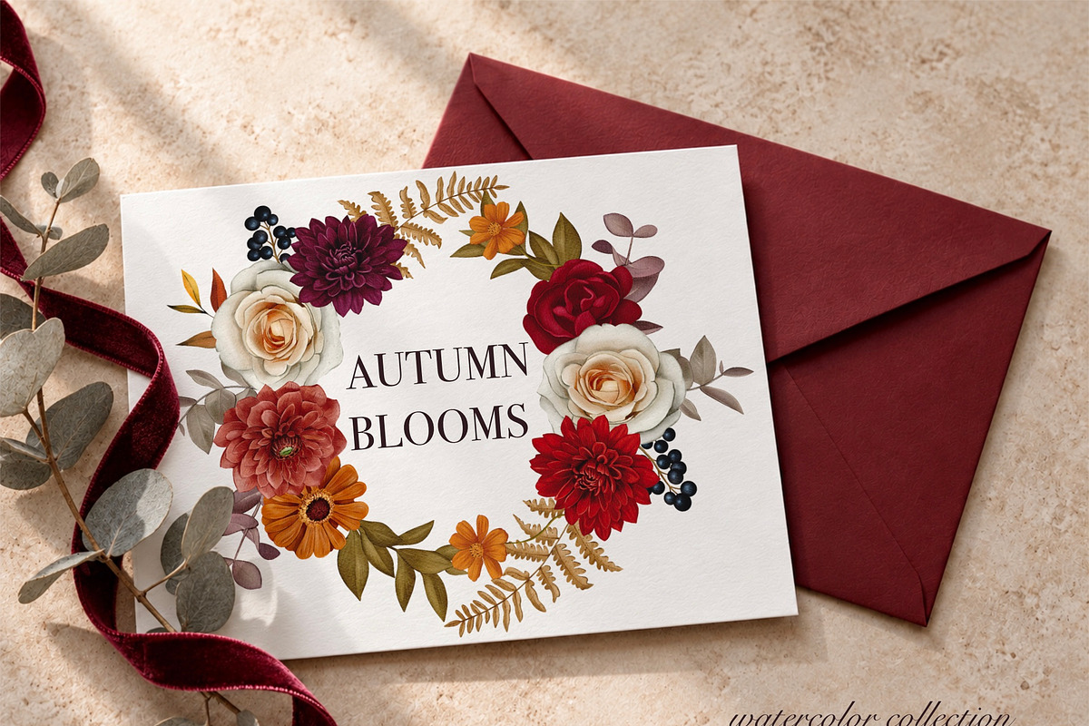Autumn Blooms Watercolor Flowers, a Seasonal Illustration by DiashaArt (Photo 5 of 11)