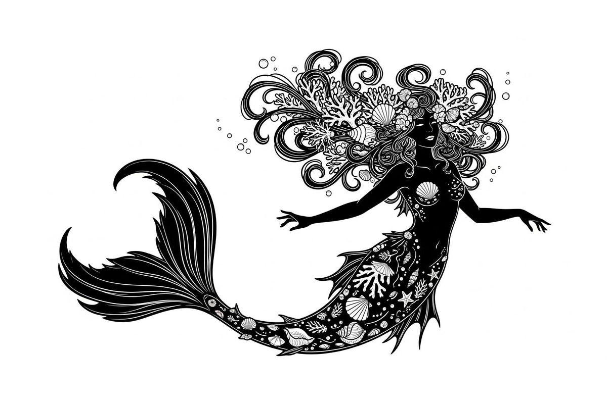 Fantasy Flowing Hair Mermaid Bundle, an Illustration by jahid234 (Photo 25 of 31)
