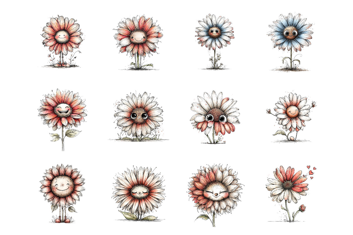 Whimsical flower clipart, an Illustration by SinaCreation (Photo 3 of 11)