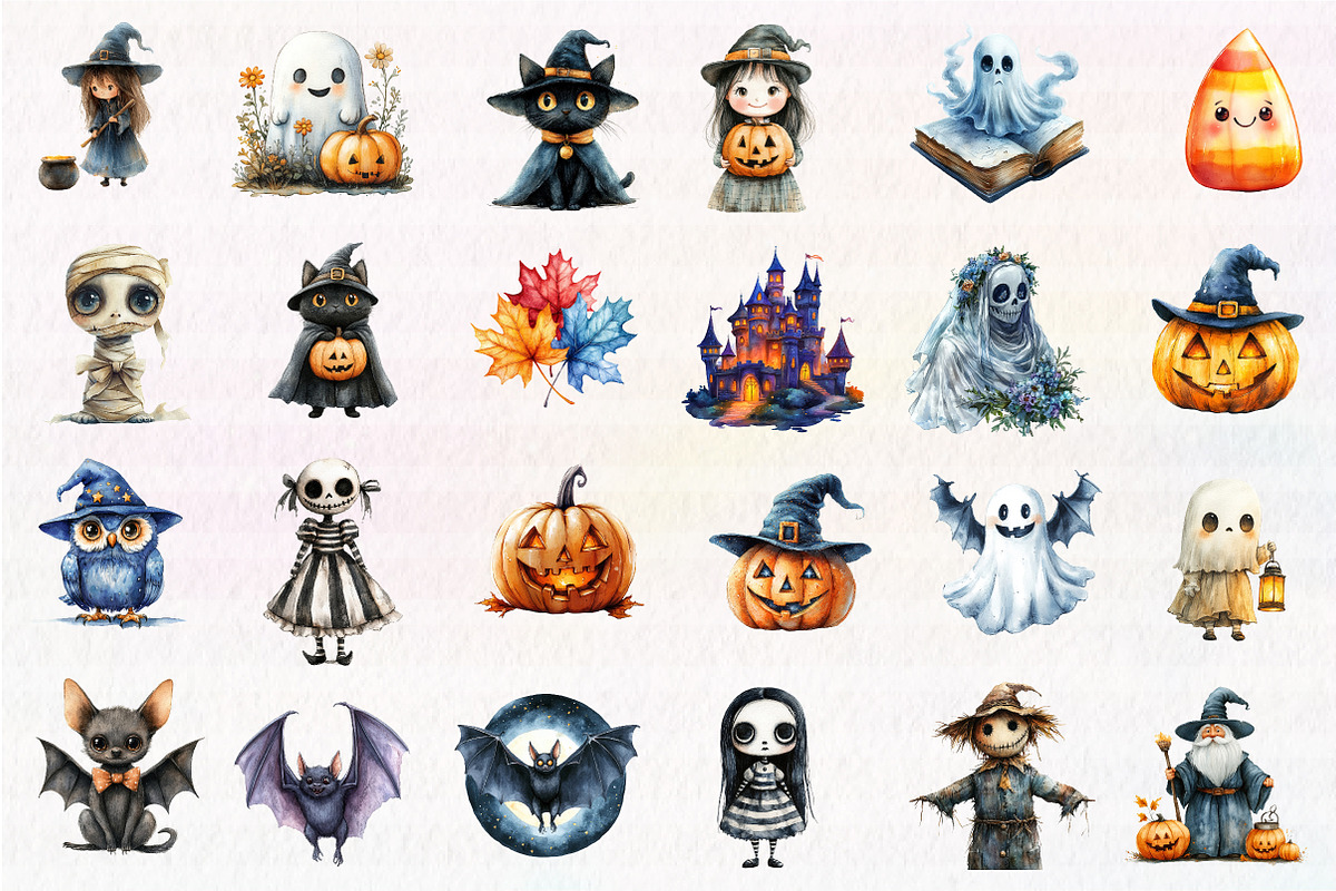 Watercolor Halloween Clipart, an Illustration by CreationArt (Photo 3 of 5)