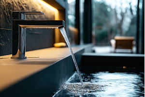 Close-up of a modern faucet with, an Architecture Photo by Sergey Kotenev