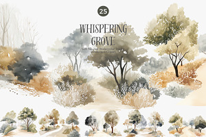 Neutral watercolor tree clipart set, a Decorative Illustration by Patishop Art