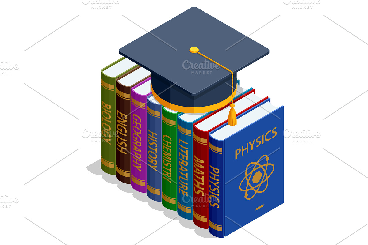 Isometric stack of textbooks with, an Education Illustration by Golden Sikorka