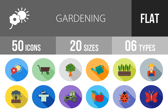 50 Gardening Flat Shadowed Icons
