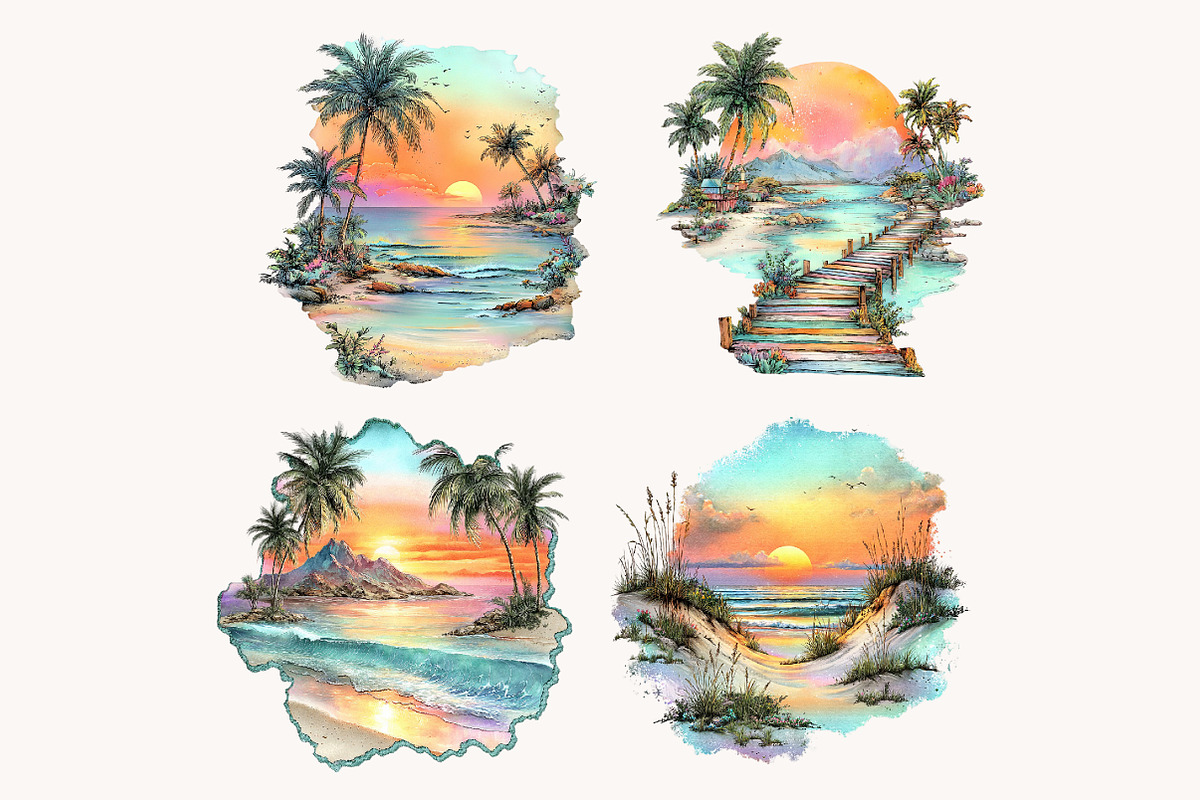 Watercolor Beach Sunset PNG Clipart, a Seasonal Illustration by Designworld (Photo 5 of 8)