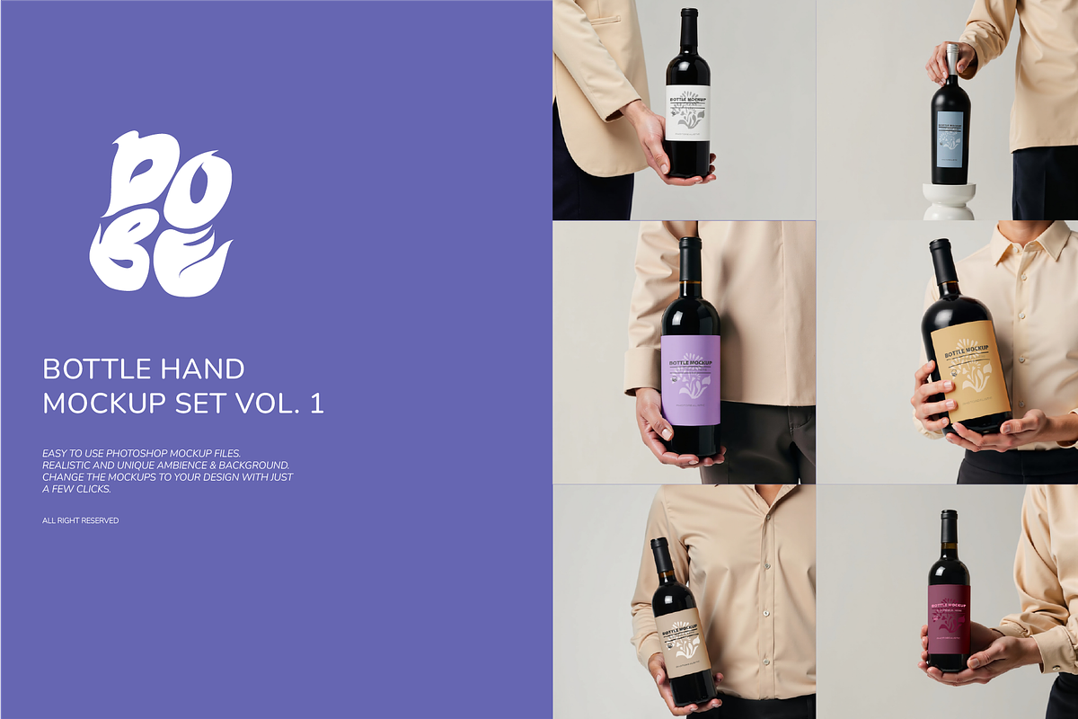 Bottle Hand Mockup Set - Vol 1, a Packaging Mockup by DOBE Studio (Photo 1 of 4)