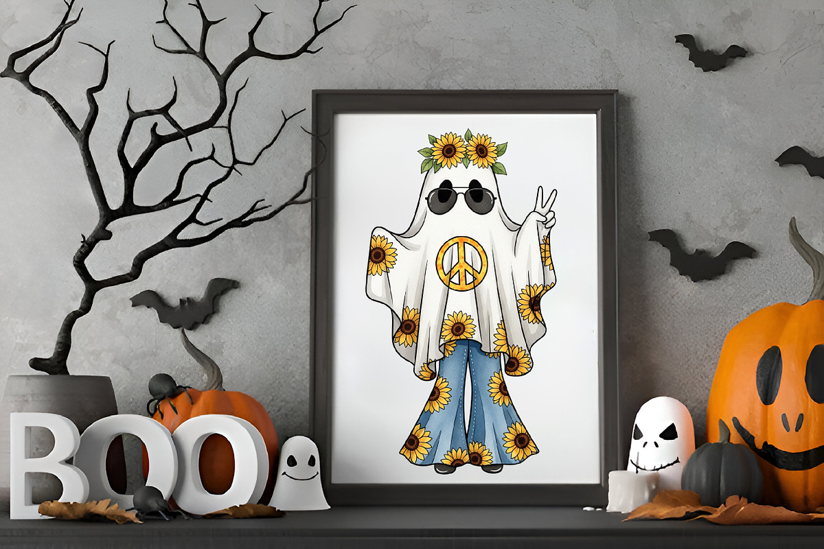 Boho Halloween Cute Ghost Clipart, a Seasonal Illustration by RobertsArt (Photo 7 of 7)