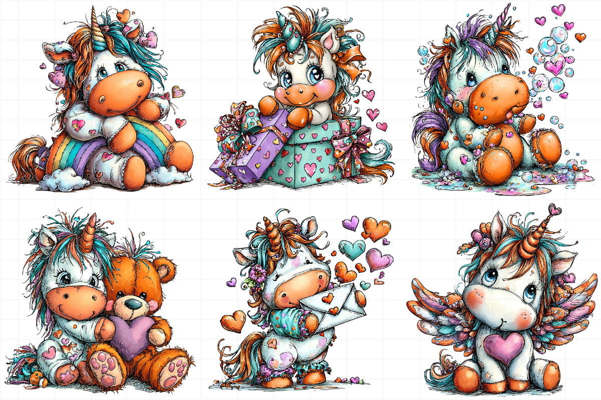 Whimsical Valentine Unicorn Clipart, an Illustration by Daily.Designs (Photo 8 of 8)
