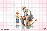 Retro Daddy Fishing Watercolor, an Illustration by Gemstone (Thumbnail 2 of 6)