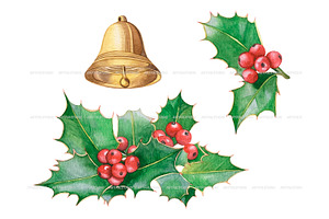 Watercolor Christmas Holly Clipart