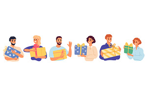 Happy men and women holding boxes, a Person Illustration by Vectorbuum